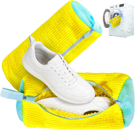 Set of 2 Reusable Shoe Laundry Bags, 360° Deep Clean, Noise-Reducing Sneaker Washing Bags for Machine Wash, Protect Shoes & Washer Drum, Anti-Skid Zipper, Durable Chenille Interior
