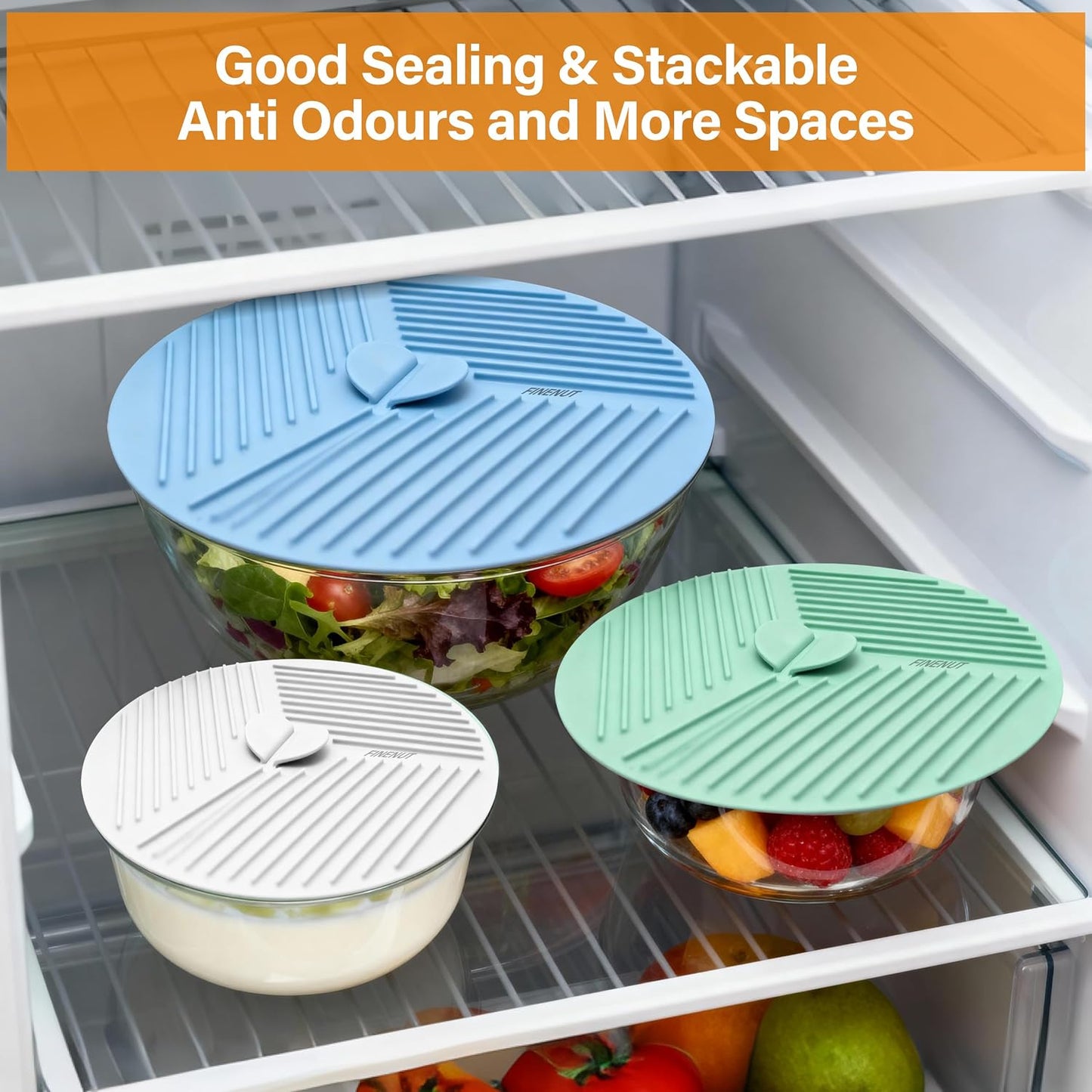 Silicone Lids for Bowls 3 Pack 6/8/10 Inch, Microwave Splatter Cover Food Storage Universal Multi-Use Pot Holders Trivet Mats, Heat Resistant Dishwasher Safe for Pans Plates Cups