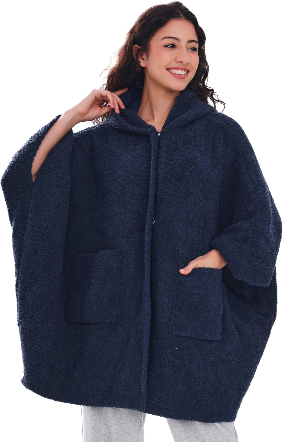 WDCOZY Wearable Blanket Hoodie Poncho Throw Comfy Soft Warm Cape Shawl Cozy Cloak Wrap Hooded with Sleeves For Women Adults