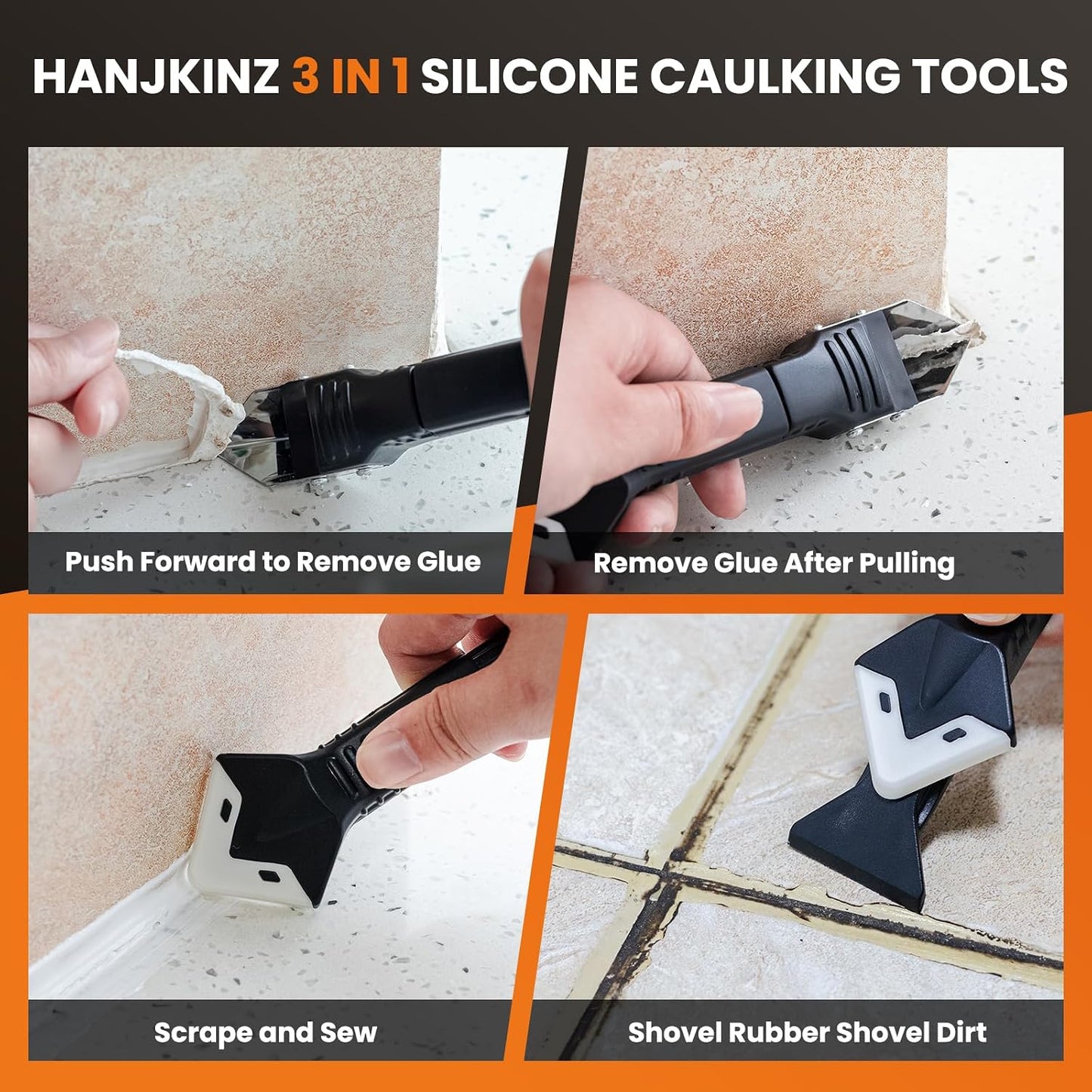3 in 1 Silicone Caulking Tools, 12pack | Stainless Steelhead, Caulk Remover Tool Kit, Replace Silicone Pads and Caulk Finishing Tools, for Kitchen, Bathroom