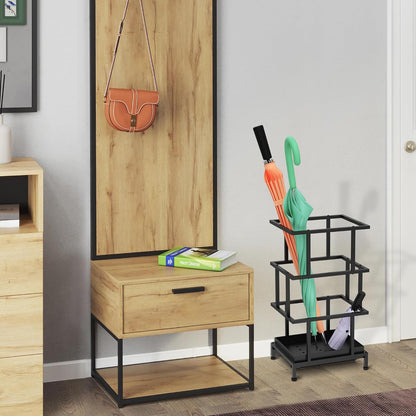 Alyoen Umbrella Holder for Entryway, Metal Umbrella Stand with Water Tray and Cane Holder, Adjustable Feet, 10.4 x 8.4 x 18.7 in, Suitable for Home, Office, and Shopping Mall (Black)