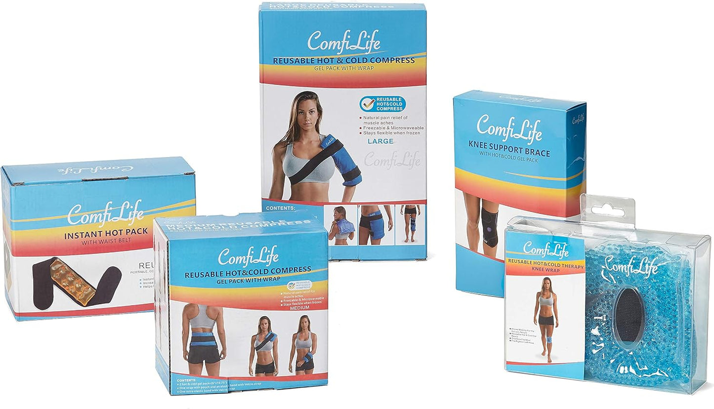 ComfiLife Knee Ice Pack with Wrap Reusable Hot & Cold Therapy Gel Pack Adjustable Compression Support for Injuries, Pain, Surgery, Arthritis, Meniscus and More
