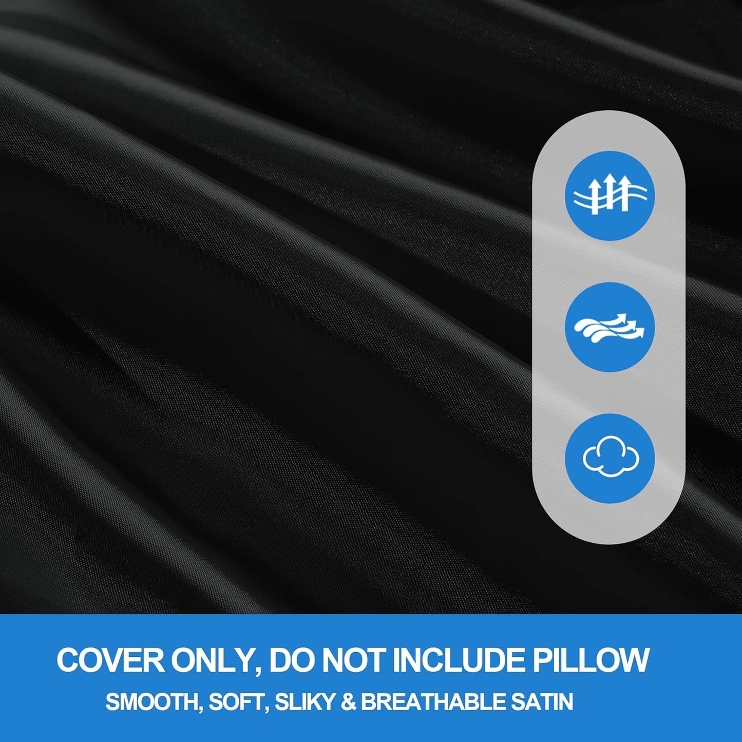 HOMBYS Satin Wedge Pillow Cover Leg Elevation Pillowcase -Silky & Smooth Bed Wedge Replacement Case with Zipper, Removable & Machine Washable(Cover Only), Black