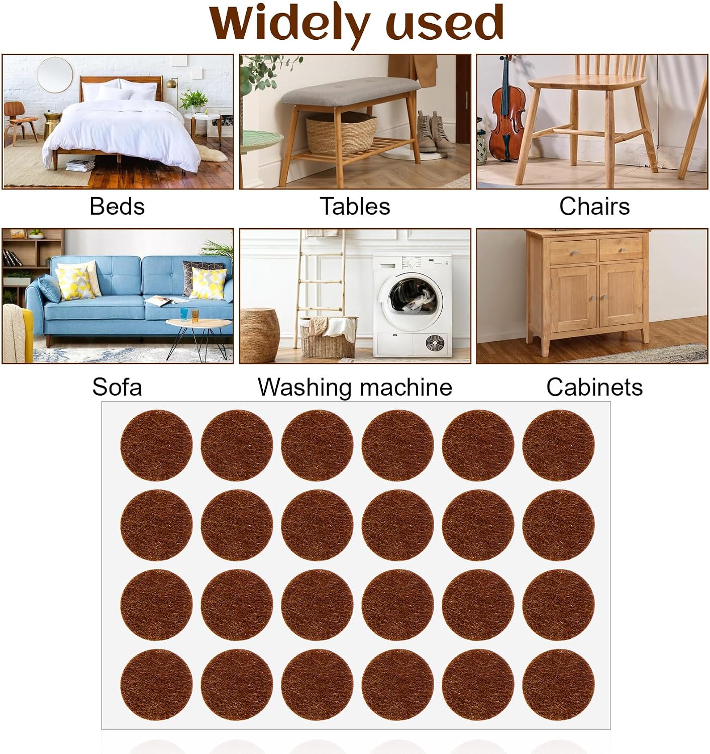 120 PCS Felt Pads for Cabinet Doors, Felt Furniture Pads 1/2 Inch Round Chairs, Self-Adhesive to Protect Surfaces (Brown, 0.87 inch)