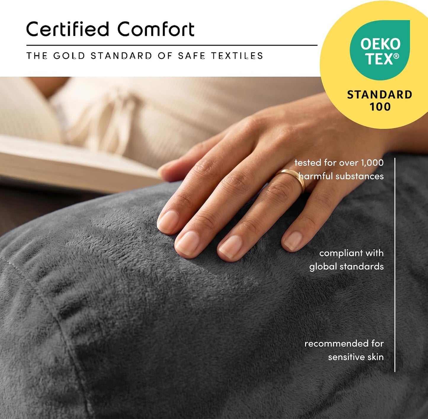 Nestl Reading Pillow with Shredded Memory Foam, Designed for Sitting Up in Bed and Couch, Back and Arms Adjustable Support for Adult & Teens Backrest Pillows for Reading, with Washable Cover Dark Grey
