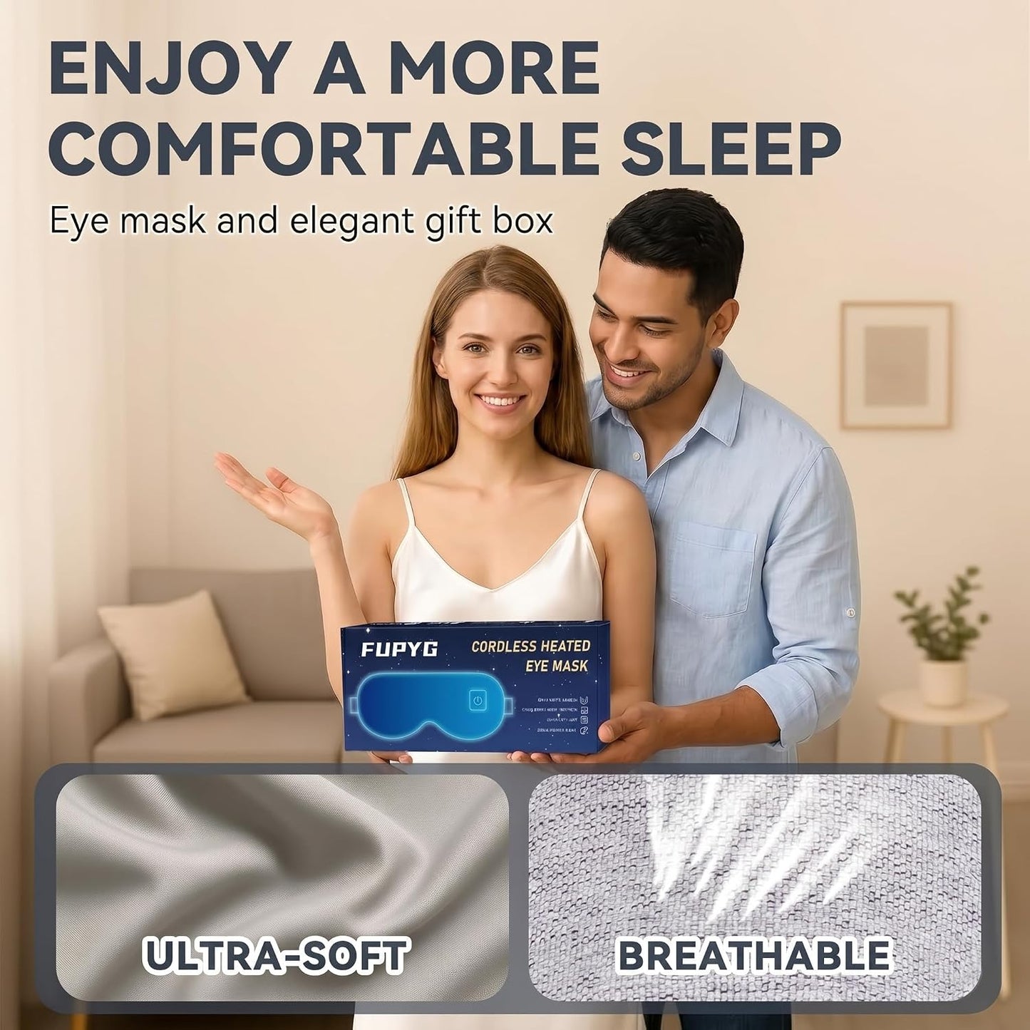 Cordless Heated Eye Mask for Dry Eyes Relief, Rechargeable Warm Eye Compress with 3 Temps, Washable Cover & Bonus Shell, Electric Eye Heating Pad for Sleep, Stye, Travel(Grey & Purple)