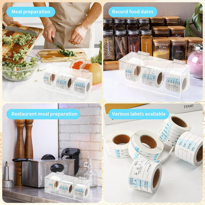 Adjustable Label Dispenser 4 Disks Sticker Roll Holder Acrylic Sticker Dispenser 9" x 3.5" x 3.5" Dissolvable Food Label Sticker Holder Organizer Label Stand for Date Sticker Label Desktop（No Label）