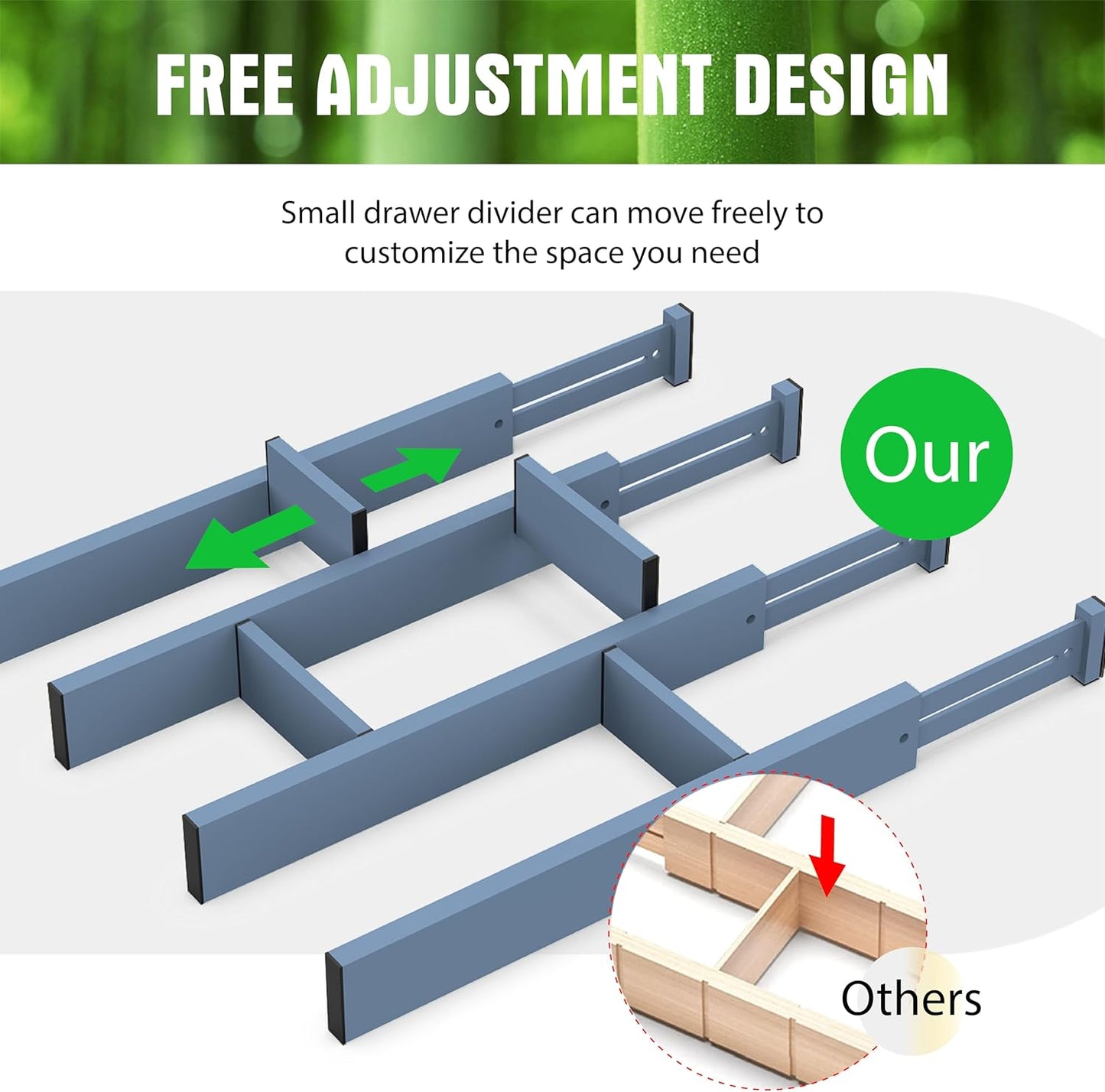 Bamboo Drawer Dividers Organizers, Drawer Separators Splitter,17-22 inches Long Adjustable Spring-loaded Organizer for Large Utensil, Clothes, Tools Drawers(yellow)