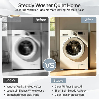 Anti Vibration Pads for Washing Machine, 4Pcs | Clear silicone pads absorb shock, reduce noise, and stop washer movement. Fits dryers, pedestals, and furniture.