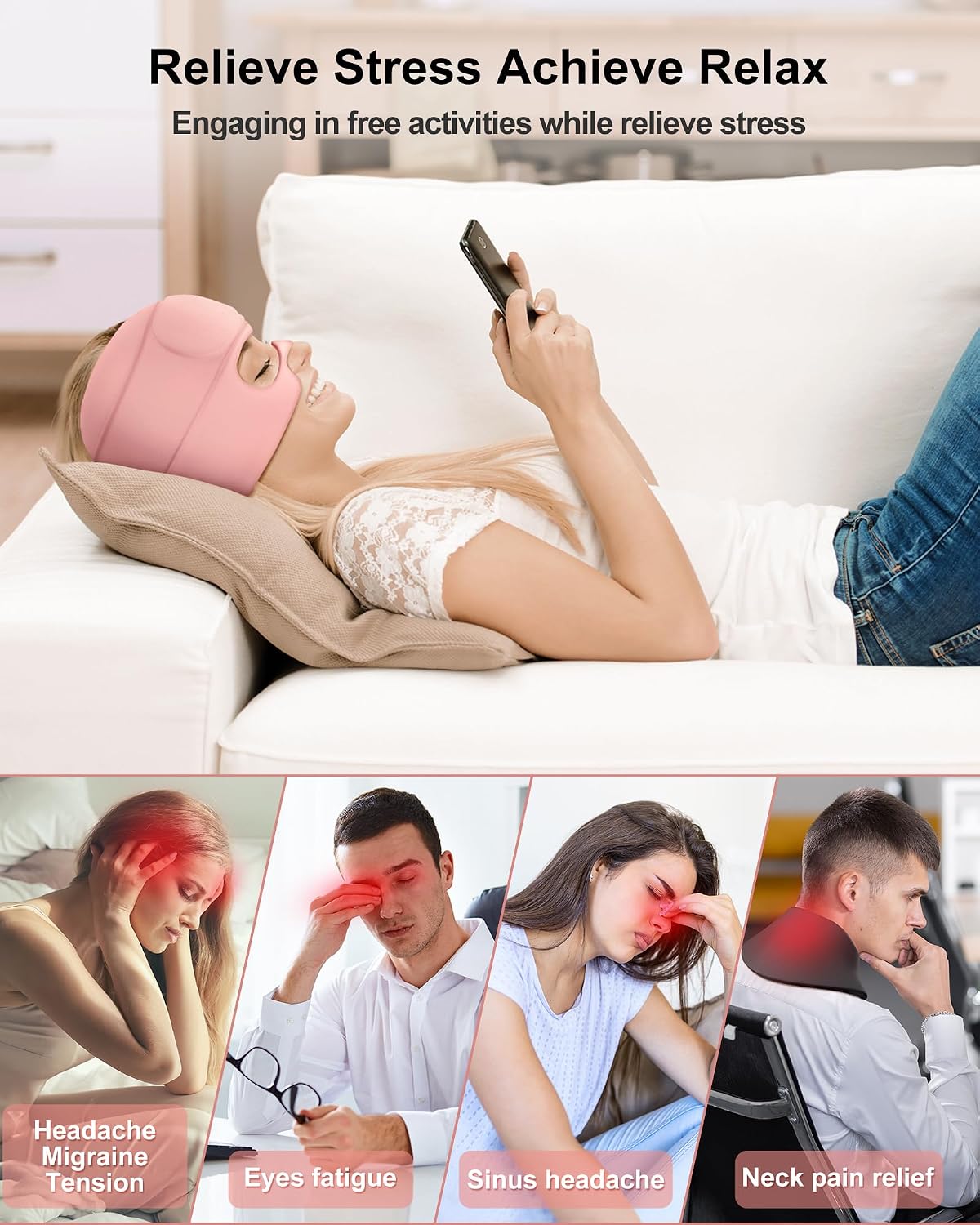 2 in 1 Migraine Relief Cap with Gel Eye Mask, Headache Relief Cap Ice Head Wrap Hot and Cold Therapy Hat Gift for Women for Headache Puffy Eyes Sinus and Tension Stress Relief (Light Purple)