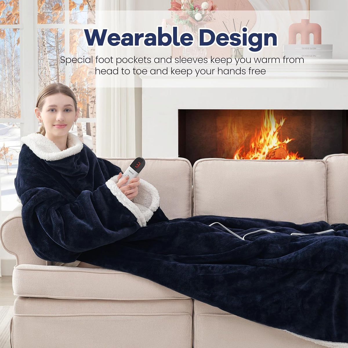 MAXEVE Heated Wearable Blanket with Foot Pocket & Sleeves Electric Snuggle