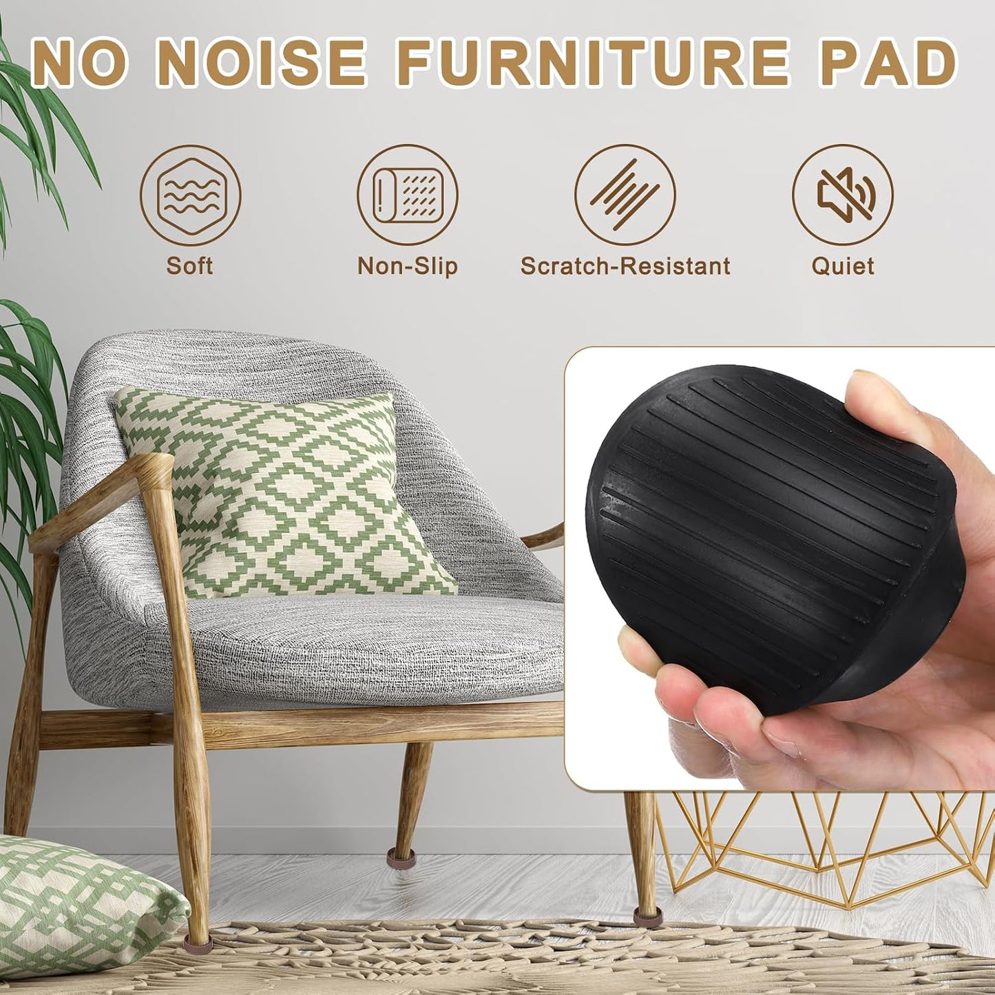 PATIKIL 4 Inch Rubber Furniture Pads, 4 Pack Non-Slip Furniture Coasters Round Anti Skid Caster Cups Furniture Feet Cup Floor Protectors for Bed Couch Stoppers, Brown