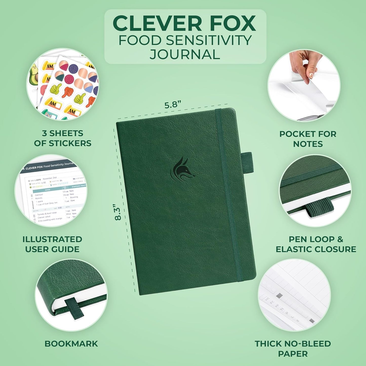 Clever Fox Food Sensitivity Journal & Symptom Diary, 8.5x11 Purple | Simple tracker log book for adults & kids, Intolerance, allergy, elimination diet, diabetic, IBS, low fodmap, food & poop