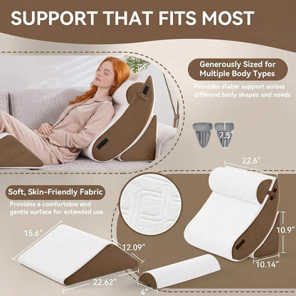 5PCS Wedge Pillow Set for After Surgery,Bed Pillow for Sleeping | Memory Foam Orthopedic Back Pillow for Pain Relief and Acid Reflux, Adjustable Sitting Up for Bed Post Surgery Pillow Green