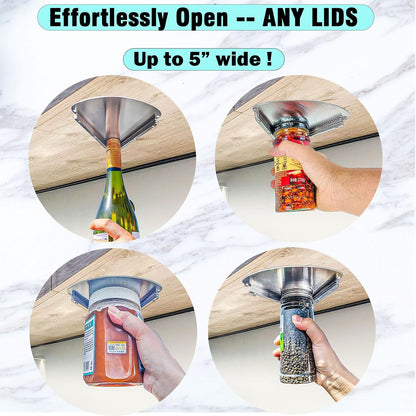 GOLDTREE Latest Stainless Steel Jar Openers for Seniors, Under Cabinet Jar Opener Tool for Weak Hands, Under Counter Jar Lid Cap Opener, Easy Grip