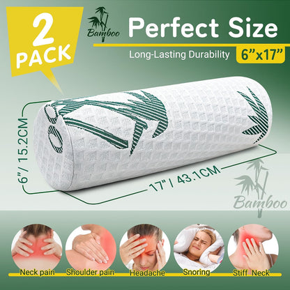 Asatdd Neck Roll Pillow, 2 Pack Foam Cervical Roll Pillow with Breathable Cover for Office Chair, Recliner Rest, and Home and Travel Use, 4" x 17"
