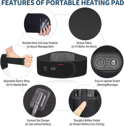 CUEHEAT Heated Waist Belt with Vibration - Cordless Lower Back Heating Pad