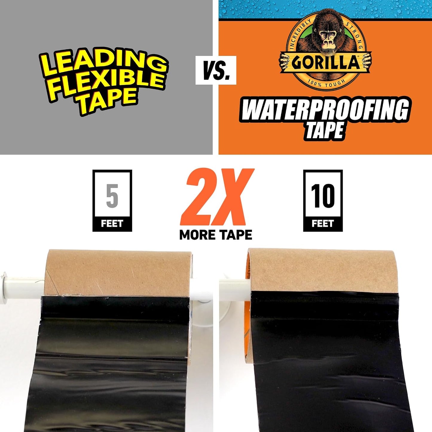GORILLA Waterproofing Tape, Permanent, Black, 4" x 10', 1-Pack | Weather Resistant Seal for Leaks & Repairs, Air & Moisture Barrier, Bonds Metal, Plastic, Wood, Rubber & Vinyl