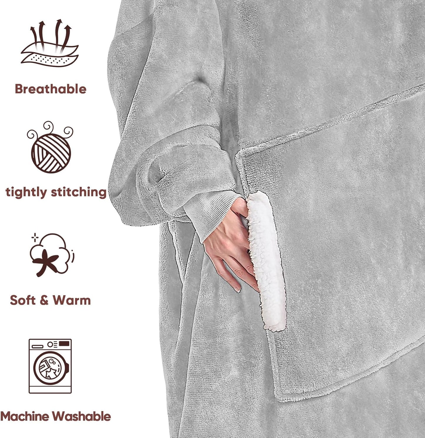 yescool Wearable Blanket Hoodie, Flannel Sherpa Fleece Blanket Sweatshirt for Adults Women Men,One Size Fits All - Colors B