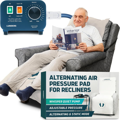 Lunderg Alternating Air Pressure Pad for Recliner Chair with Quiet Pump | Pressure Relief Cushion for Recliner - Bed Sore Prevention - Medical Grade Mattress Pad & Coffee Cover - For Home or Hospital