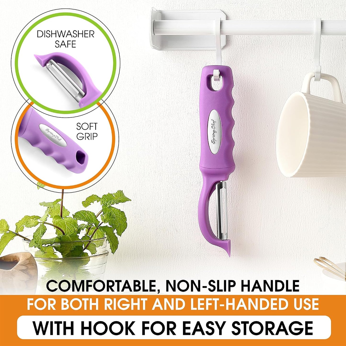 Spring Chef Swivel Potato Peeler for Kitchen w/ Soft Grip Handle, Mango | Premium Vegetable Peeler w/ Sharp Stainless Steel Blades, Multifunctional Food Peeler for Apple, Carrot, Cucumber, Fruit