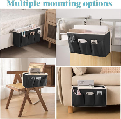 Bedside Caddy/Bedside Storage Organizer Hanging Bag with Three Options,Suitable for home beds, sofas, and dormitory beds—can hold magazines, books, phones, iPads, remote controls. (Gray)