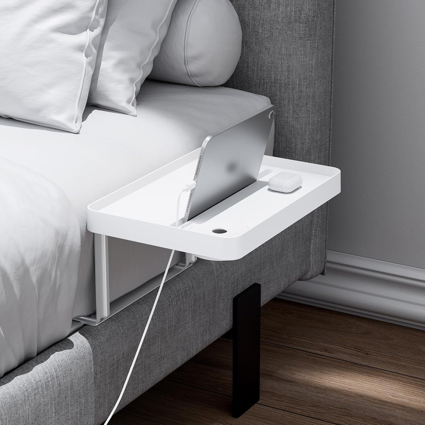 KIWIFOTOS Raised Bedside Shelf for Bed Tray Table Under Mattress | for Box Spring Plate Platform Bed Nightstand Shelf Bedside Caddy College Dorm Room raised bedside table holds up to 6.6 lbs