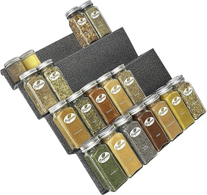 LYNK PROFESSIONAL® Spice Drawer Organizer - Heavy Gauge Steel 4 Tier Rack - Drawer Insert Tray for Jars, Herbs and Seasoning - Kitchen Cabinet Storage - Silver Metallic, Large