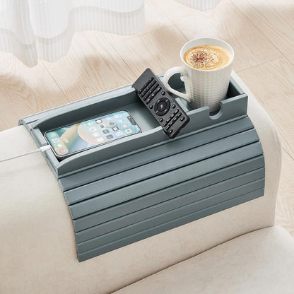 GEHE Bamboo Couch Cup Holder, Anti-Spill Sofa Arm Tray, Natural and Easy to Clean Couch Arm Cup Holder Armrest Tray Perfect for Cups, Beers, Snacks, Remote Control, Drinks