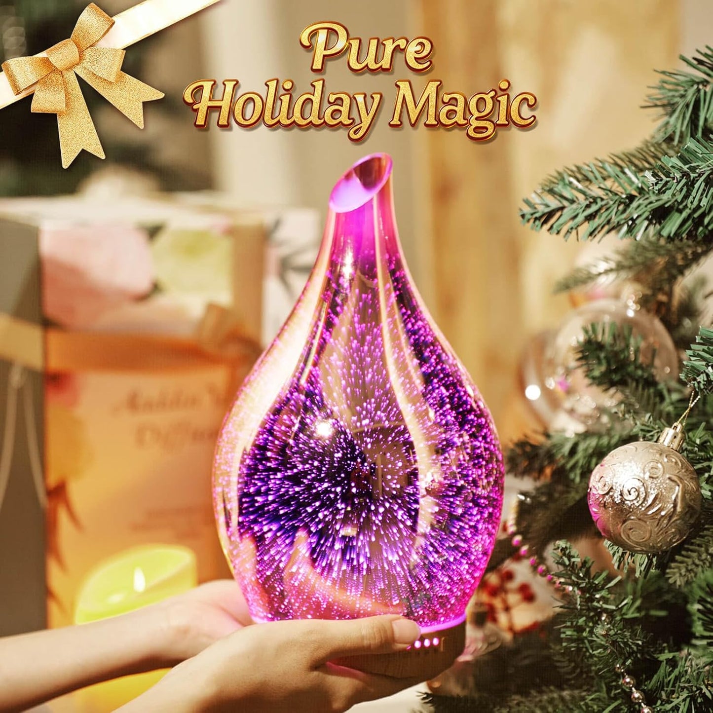 Porseme 280ml Remote Essential Oil Diffuser 3D Glass Ultrasonic Mist 7H | Elegant Handmade Glass Aroma Diffuser with 7-color LEDs, Quiet Aromatherapy and Safe Auto Shut-off, Perfect for Gifts