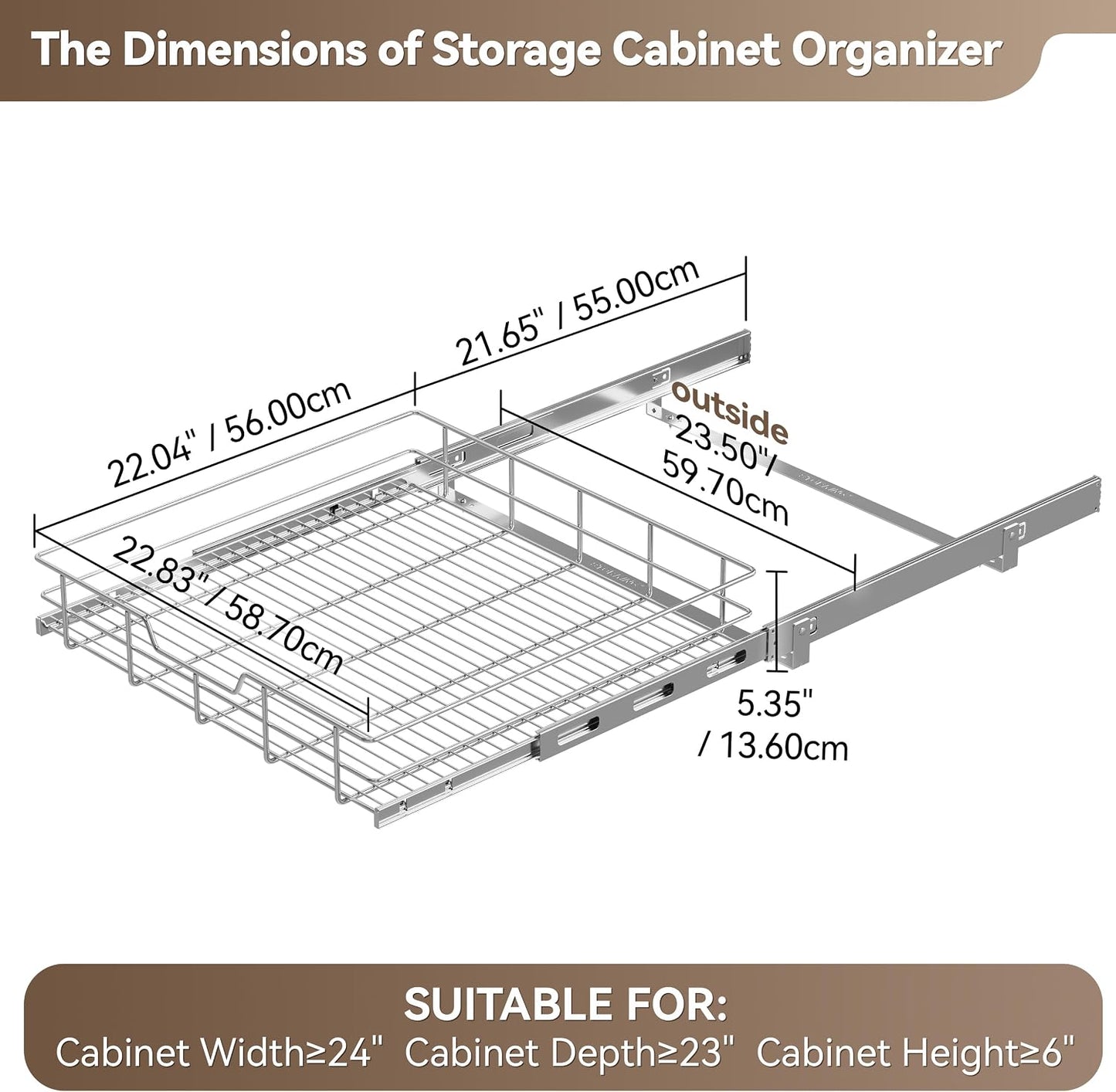 Pull Out Cabinet Organizer 15" W X 22" D, Chromed, Full Slide Out Drawers | For Kitchen Organizers and Storage, Pull Out Drawers For Cabinets Capacity Heavy Duty Caddy, Cabinet Shelves, Bathroom Pantry