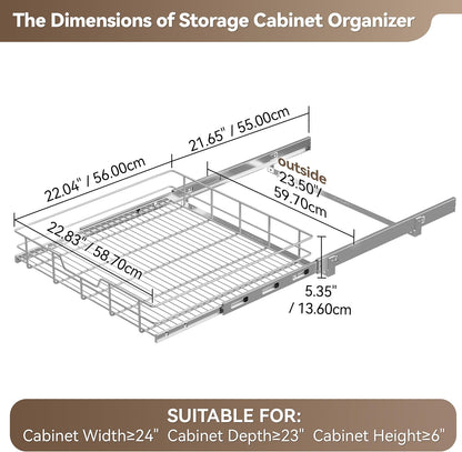 Pull Out Cabinet Organizer 15" W X 22" D, Chromed, Full Slide Out Drawers | For Kitchen Organizers and Storage, Pull Out Drawers For Cabinets Capacity Heavy Duty Caddy, Cabinet Shelves, Bathroom Pantry