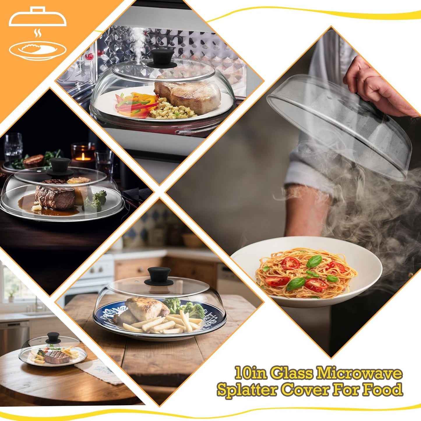10in Glass Microwave Cover for Food,Glass Microwave Cover,Food Grade | 10in Glass Microwave Cover for Food, Microwave Plate Lid with Vent Holes & Easy-Grip Handle
