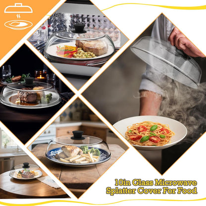 10in Glass Microwave Cover for Food,Glass Microwave Cover,Food Grade | 10in Glass Microwave Cover for Food, Microwave Plate Lid with Vent Holes & Easy-Grip Handle
