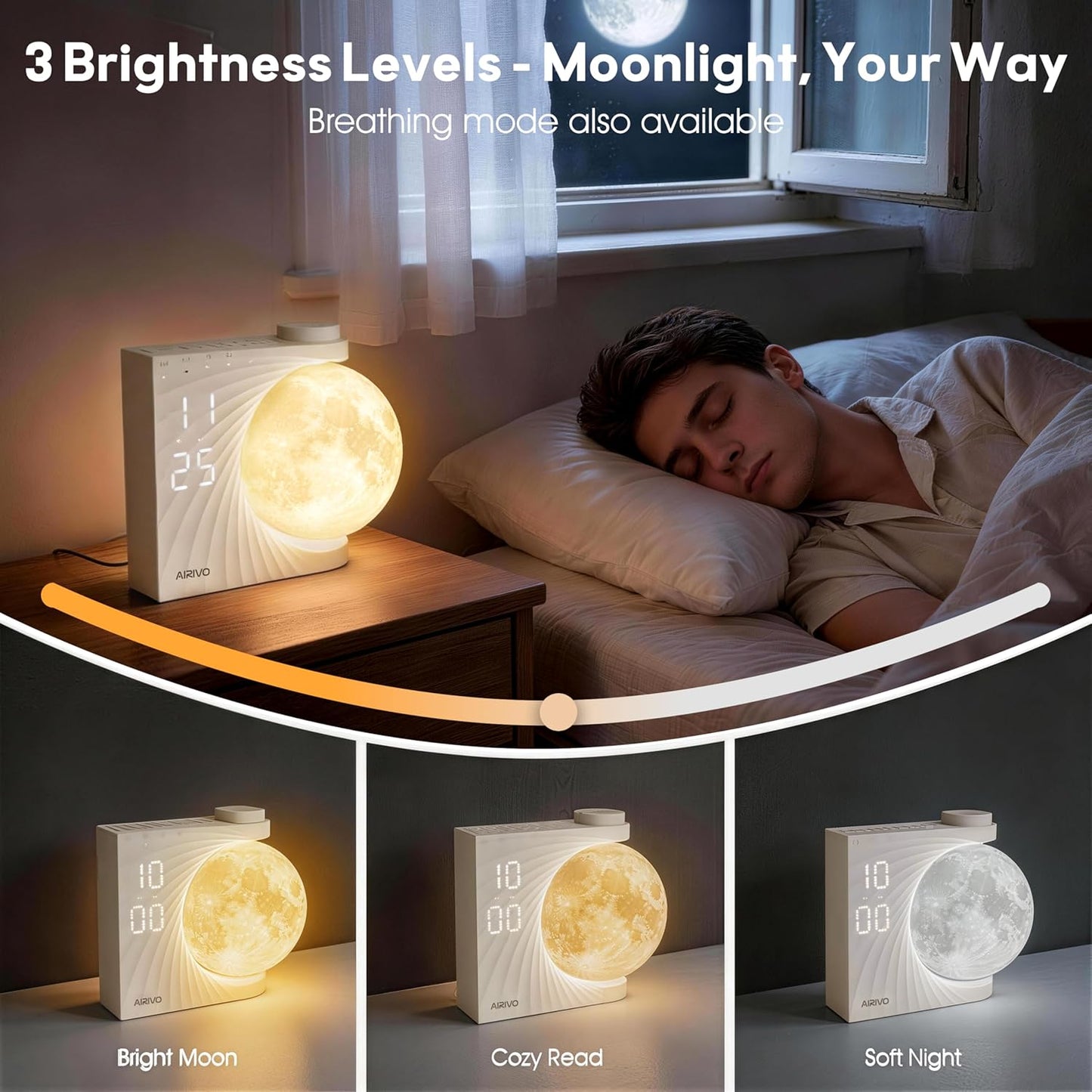 AIRIVO Alarm Clock for Bedrooms, Sunrise Alarm Clock Wake Up Light for Kids Teens, White Noise Sound Machine, Moon Light Dual Alarms for Heavy Sleepers, Night Light Clock for Preppy Room Decor