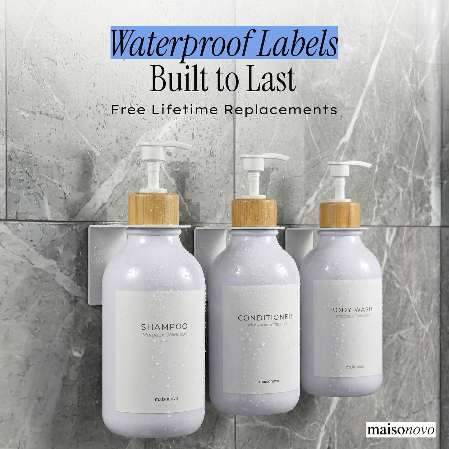 MaisoNovo Shampoo and Conditioner Dispenser|Refillable Black Set of 3 | 500 ml Shower Gel Dispenser Set of 3. Refillable Shampoo and Conditioner Bottles. Drill Free Secure Design. Black