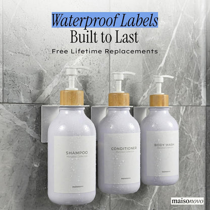 MaisoNovo Shampoo and Conditioner Dispenser|Refillable Black Set of 3 | 500 ml Shower Gel Dispenser Set of 3. Refillable Shampoo and Conditioner Bottles. Drill Free Secure Design. Black