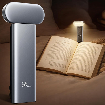 86lux Book Light, Rechargeable Reading Light for Book in Bed | 3 Color Modes & Stepless Dimming, Aluminum Alloy LED Bookmark Light for Book Lovers, Technology Black