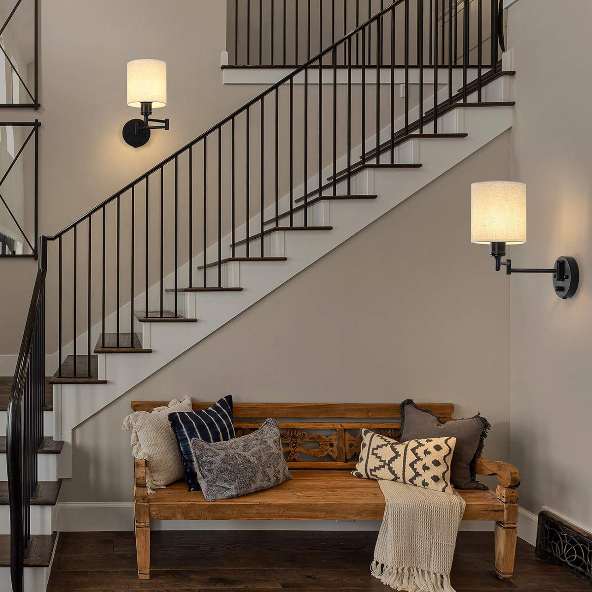 CADUKE Plug in Wall Sconce Set of 2, Swing Arm Wall Lamps