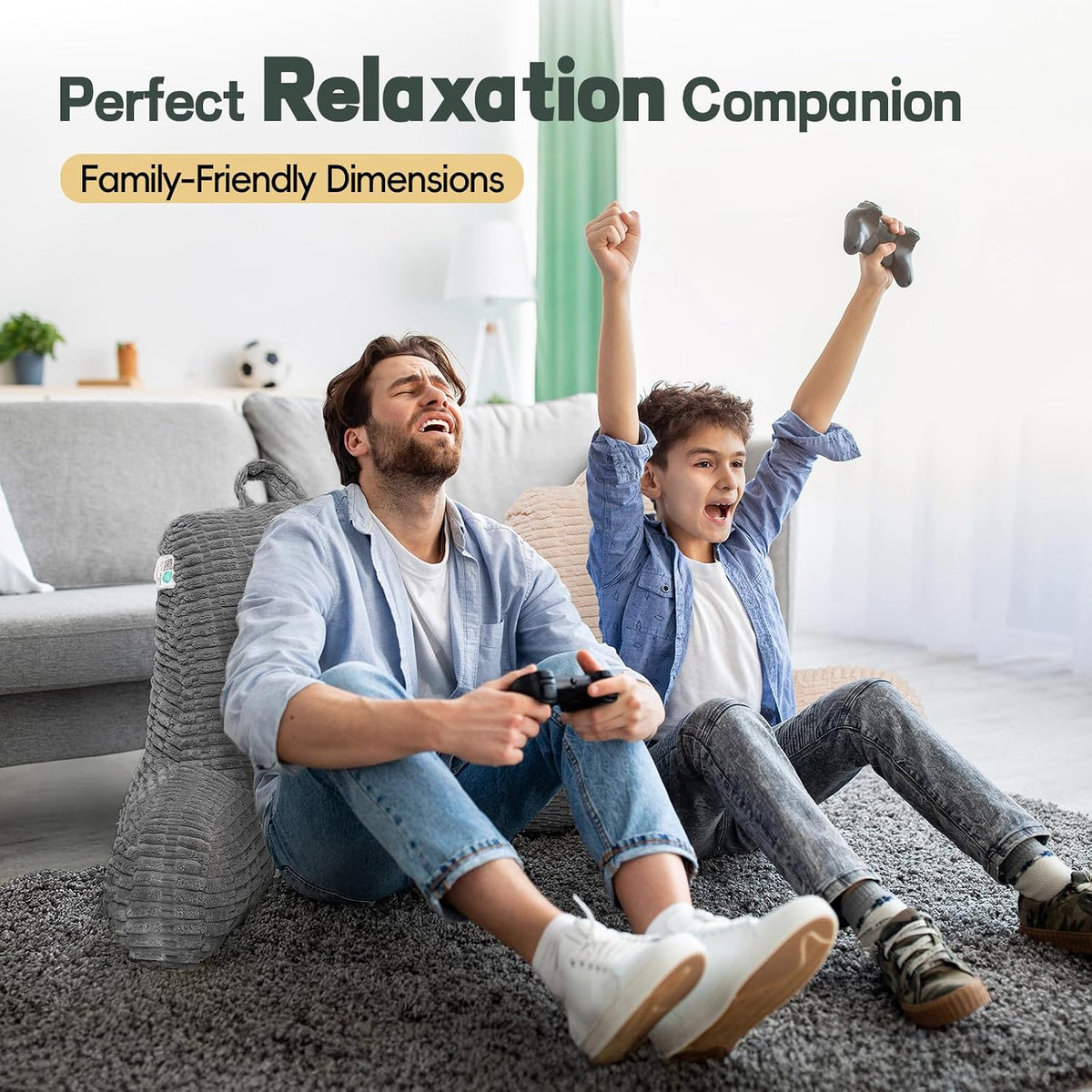 21" Higher Large Reading Pillow for Bed Adult, Back Pillow for Bed Sitting Up with Memory Foam Back Support with Arms Rest for Couch Chair Gray
