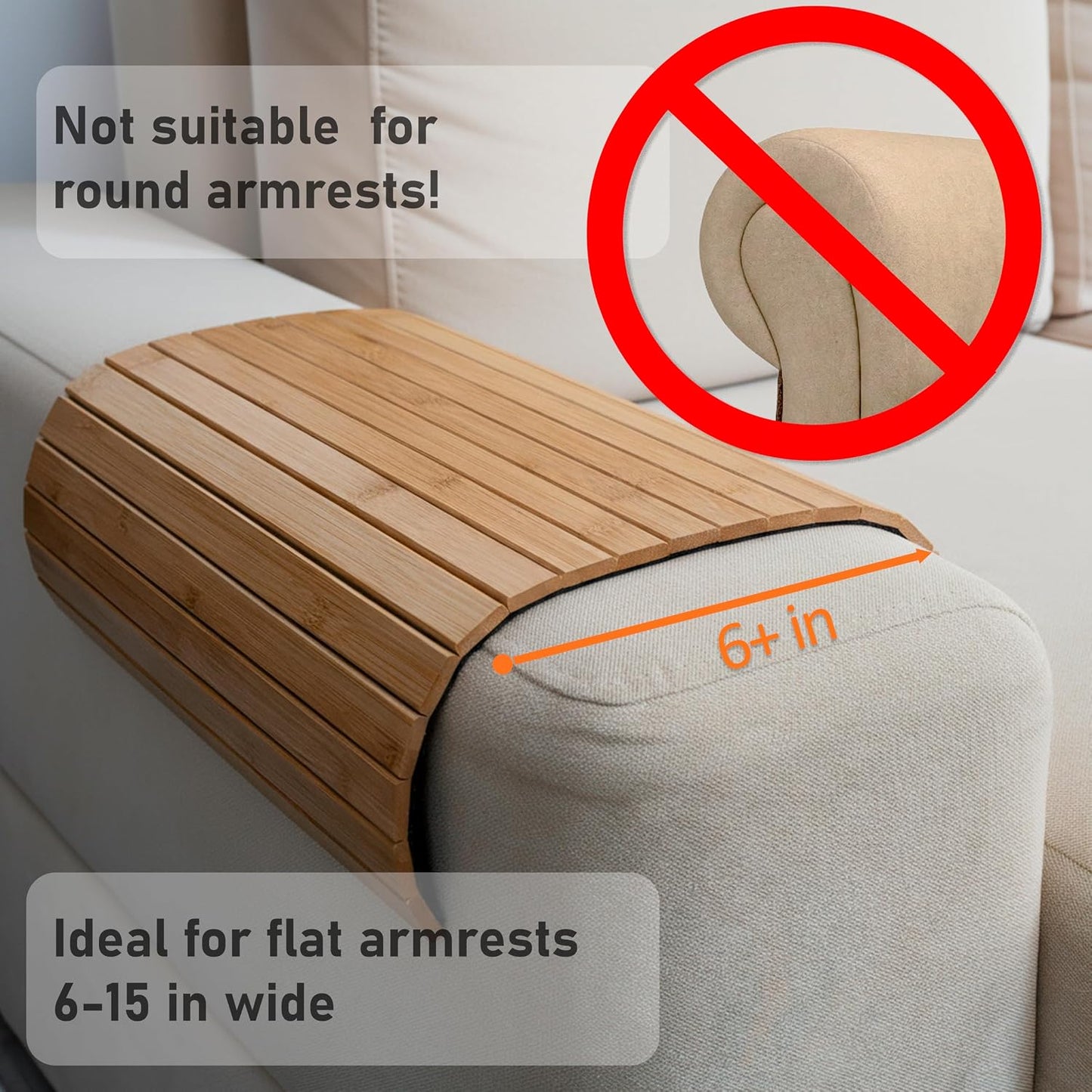 Sofa Tray - Flexible Bamboo Couch Armrest Organizer with Non-Slip Base, Natural Wood, Gift-Ready Packaging