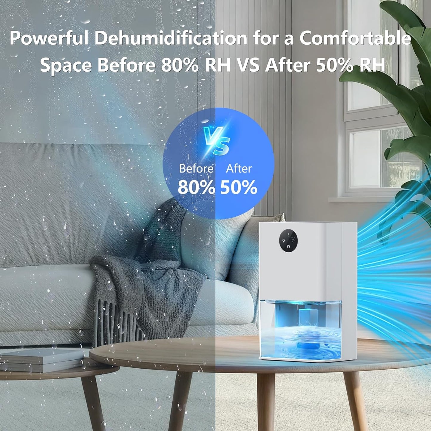 Deyagoo 50OZ Dehumidifier, Small Dehumidifier for Bedroom Closet 300 Sq. Ft | Quiet Operation, Portable, Auto Shut Off, 7 Color, Energy Saving
