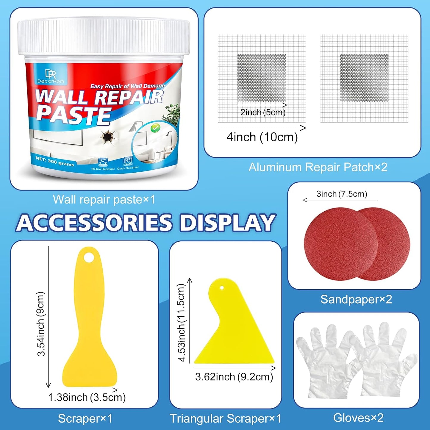 Drywall Repair Kit, 18oz Drywall Hole Patch Repair Kit Wall Patch Repair | White Waterproof Wall Repair Putty for Dents, Cracks, Nail Holes and Other Defects on Walls From Garage, Classroom & Home