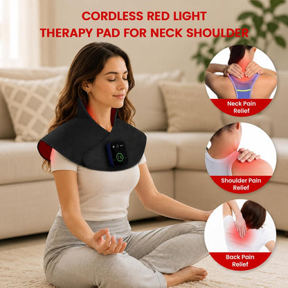 Cordless Red Light Therapy Pad for Neck Shoulder by Nourish Nest, Infrared Light Therapy Wrap for Upper Back & Body, Wearable Heating Cape with 660nm & 850nm LEDs, Rechargeable 4000mAh Battery