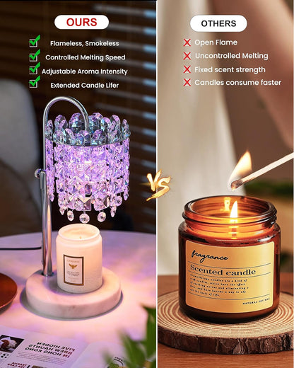 Candle Warmer Lamp with Timer Dimmer Adjustable Height Candle Warmer with Marble Base for Jar Candles,Candle Lamp with 3 Bulbs for New Home Decor, Women Mom Christmas Birthday Gifts, French Gold