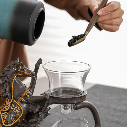 Glass Kungfu Teapot Set Tea maker with Infuser Semi Automatic Tea Set with 6 Small Cups (Red)