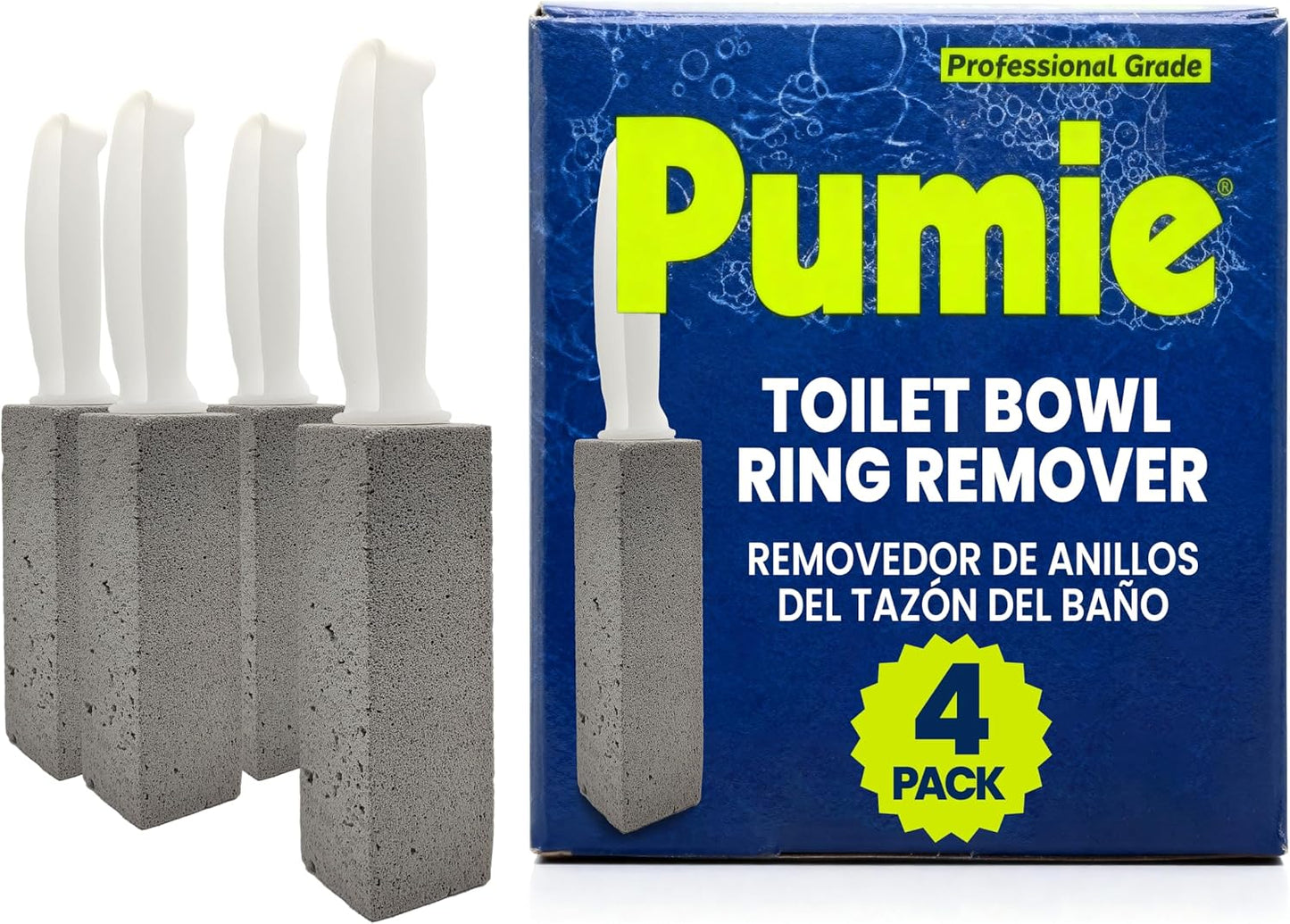 PUMIE Pumice Stone Toilet Bowl Cleaner (1-Pack) - Heavy Duty Scouring Stick for Toilet - Pumice Stone for Cleaning Rings, Bowls, Hard Water Stains, Lime, Rust, Sink - Includes Handle for Easy Use