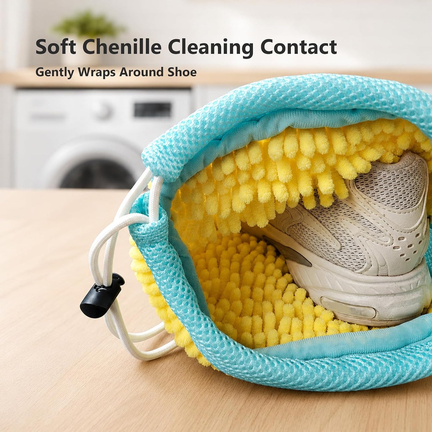 2 Pack Shoe Washing Machine Bags for Sneakers | Dual Drawstrings, Washer & Dryer Safe, Side Mesh Vents, Longer & Denser Plush Fibers for Gentle Cleaning