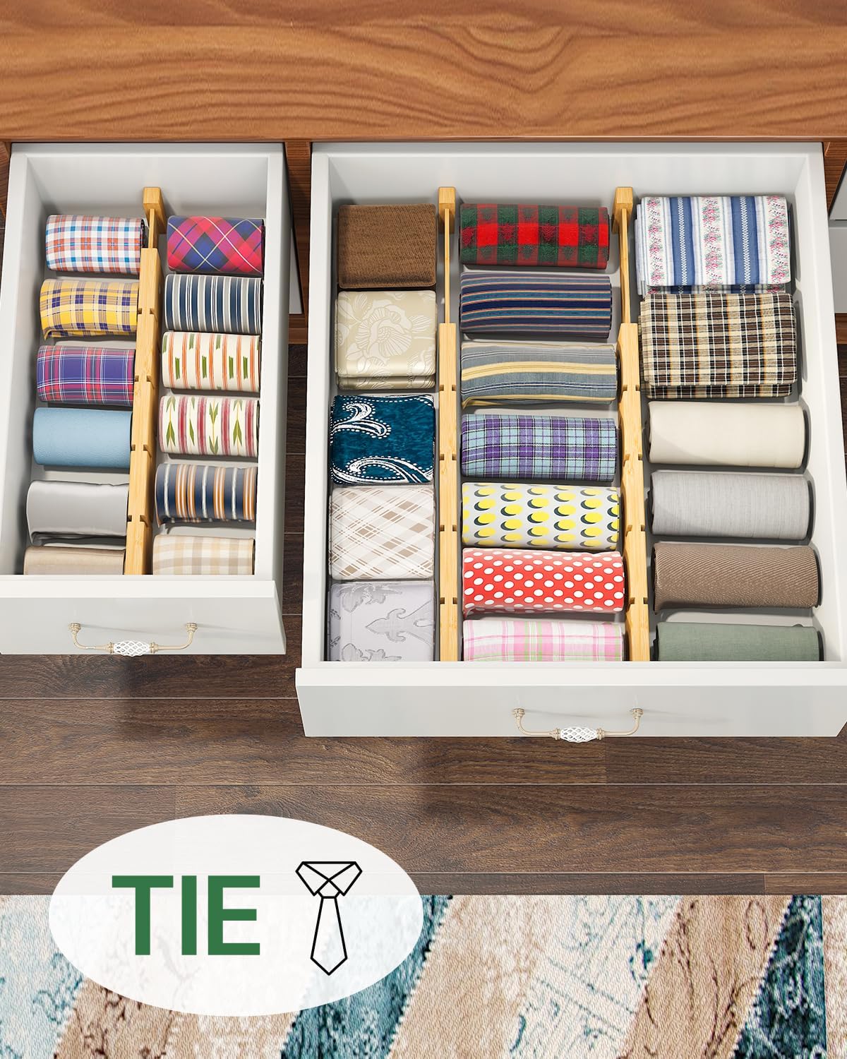 kiplant Kitchen Drawer Dividers - Adjustable Drawer Organizer for Clothes, Kitchen, Closet & Office - 8 Pack with Inserts, 18-22.6 Inches, Non-Slip Silicone Ends