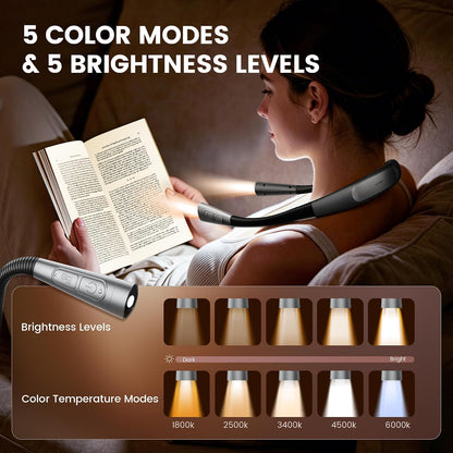 Glocusent Upgraded Neck Light,100Hrs Slimmer Reading Light for Books in Bed | 5 Color & 5 Brightness Book Light,Rechargeable Reading light, Crocheting,Knitting Repairing,Crafting, Book Lovers,Christmas